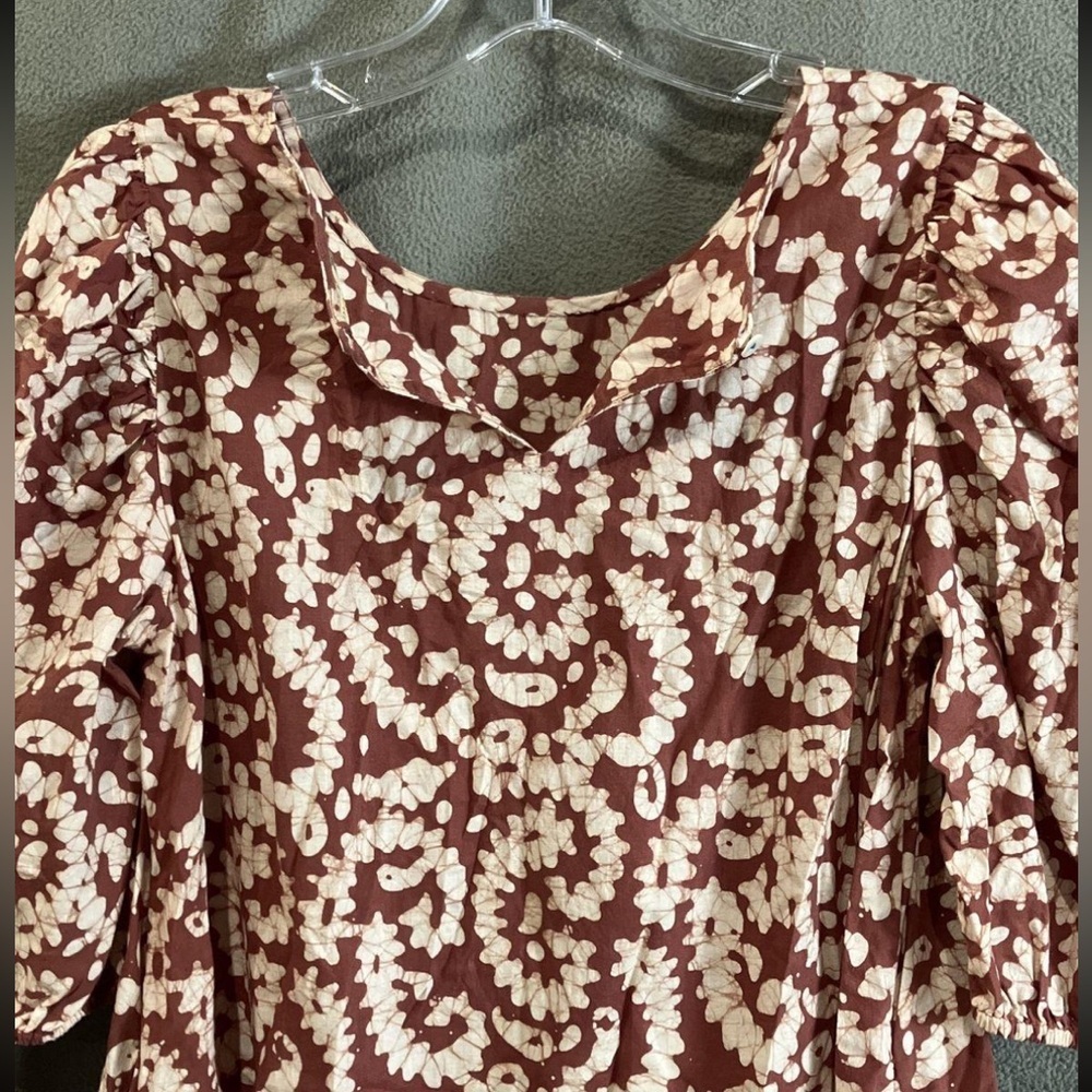Matta Short Sleeve Dress Sz Medium Brown Burgundy Cream 100% organic cotton - Picture 4 of 6